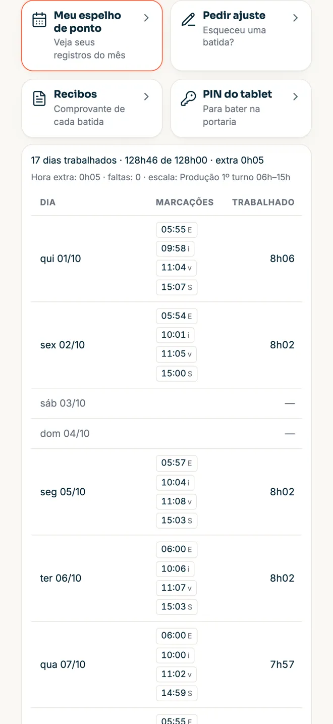 Espelho do mês no app do PULSO