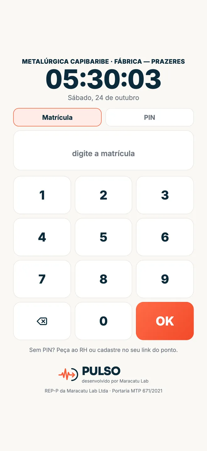 Tablet da portaria: matrícula, PIN e foto